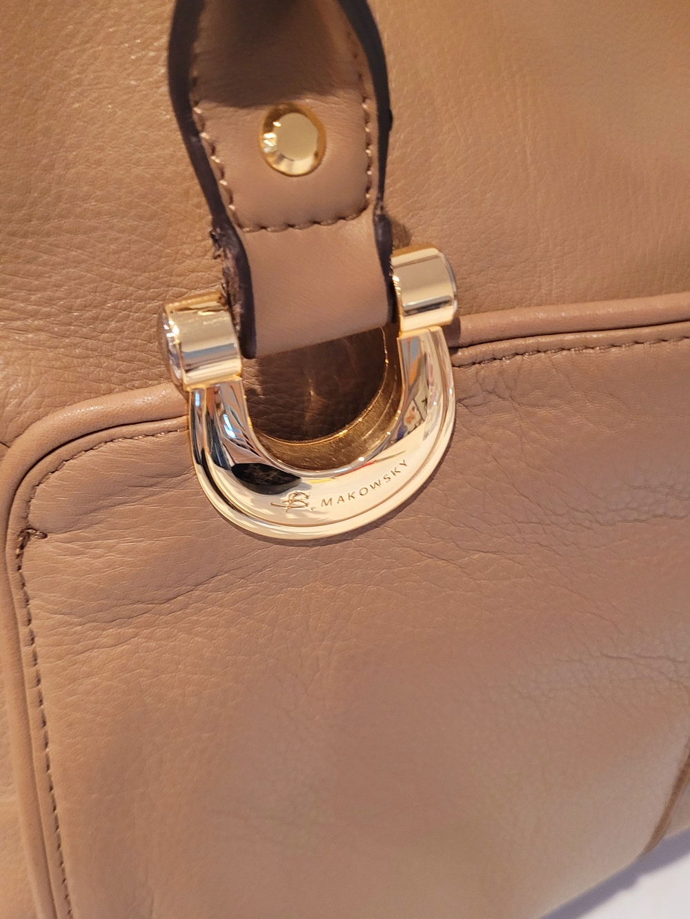 B. Makowsky Tan Leather Shoulder Bag with Gold Hardware - Picture 5 of 13